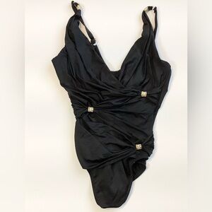 Miraclesuit Go Glam Trieste Surplice One Piece Swimsuit - Black/Gold - 12